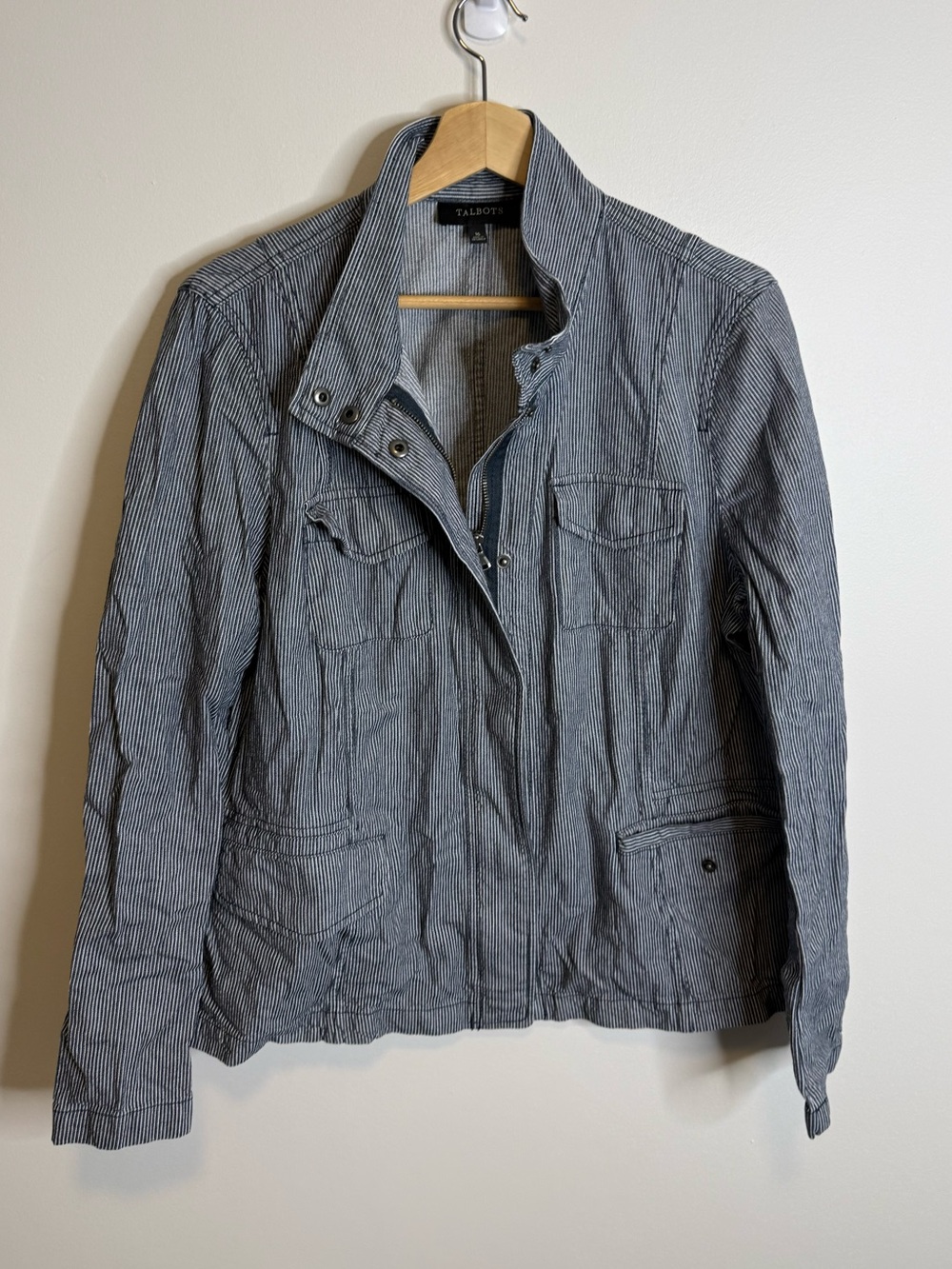 Talbots Gray Pinstripe Utility Jacket size 16 white